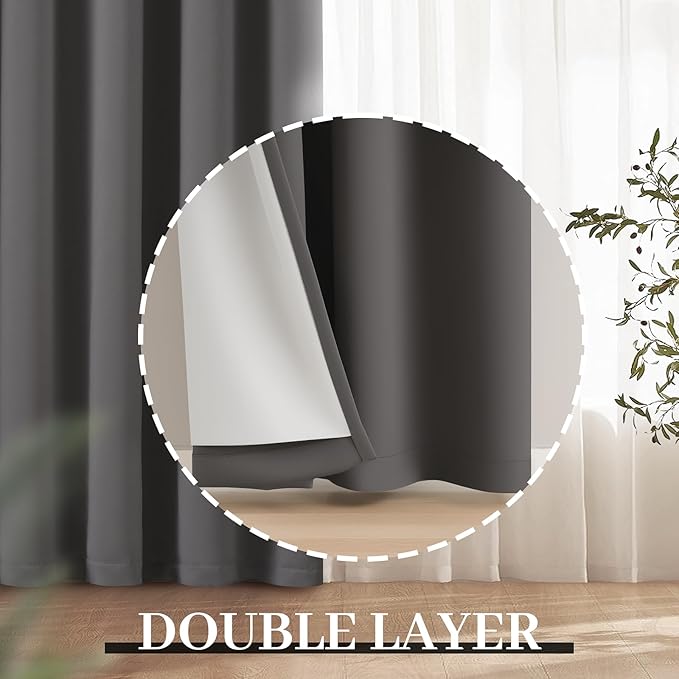 Yakamok Room Darkening 100% Blackout Curtains Grommet Window Treatments with 2 Thick Layers-Charcoal Grey Thermal Insulated Drapes Set of 2 Panels for Bedroom Living Room 52 Inches by 84 Inches Length