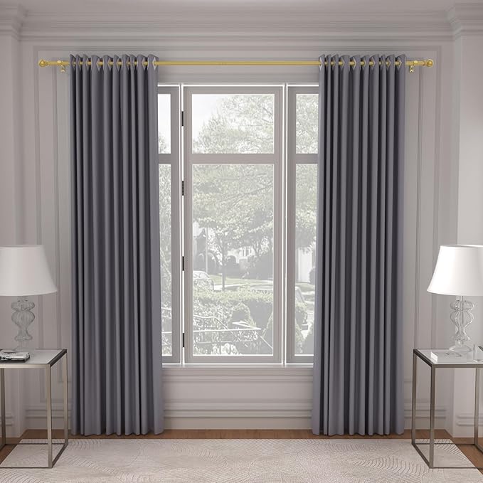 SMODBRODRE Curtain Rods for Window 32 to 62, Gold 5/8 inch Splicing Single Window Curtain Rod Set with Brackets