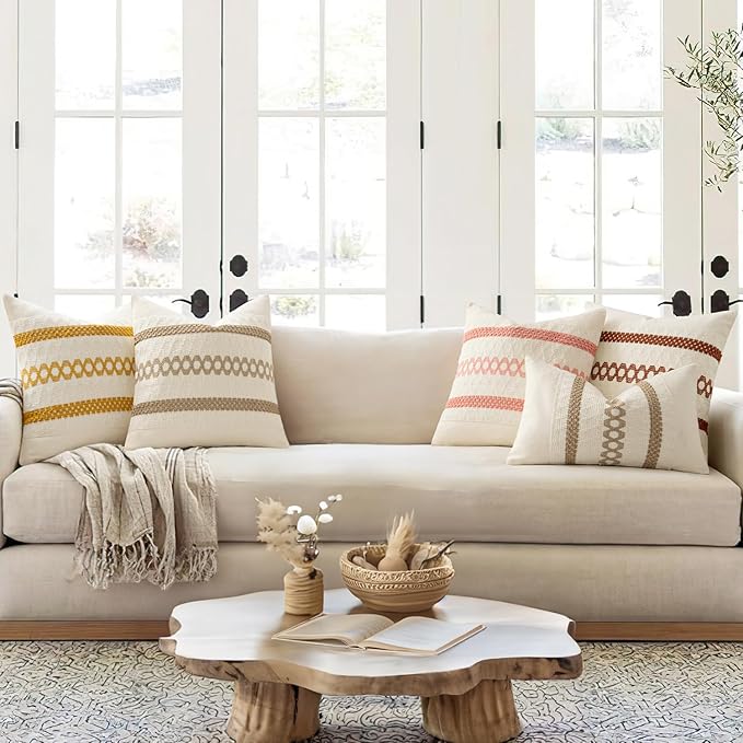 MIULEE Set of 2 Mustard Yellow Boho Decorative Pillow Covers 20x20 Inch Farmhouse Rustic Couch Throw Pillows Modern Spring Cotton Cushion Covers Retro Cute Macrame Woven Home Decor for Bed Sofa Chair