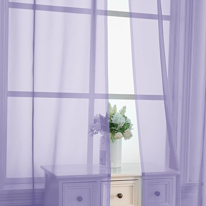OVZME Lavender Sheer Curtains 54 Inches Long 2 Panels - Soft Light Filtering Window Sheer Panels for Living Room/Bedroom, Top Dual Rod Pocket, 1 Pair, Each 42Wx54L Inches