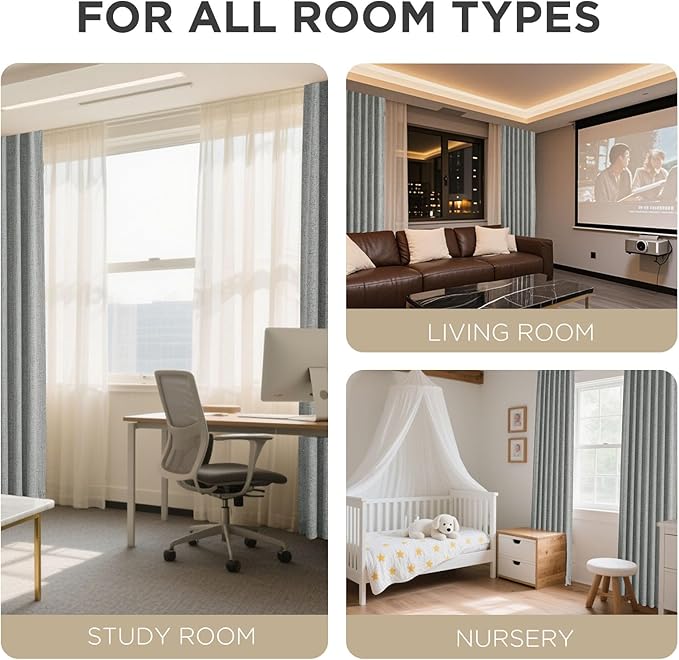 Joydeco Blackout Curtains for Bedroom - 100% Light Blocking 2 Panels Light Grey Drapes 42" W x 72" L, Thermal Insulated Room Darkening Curtains, Linen Textured for Living Room, Rod Pocket & Back Tabs