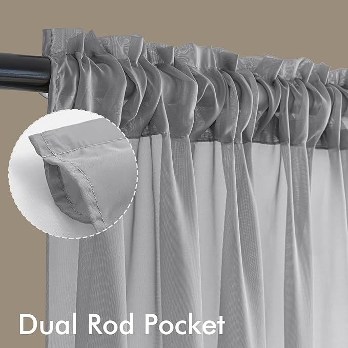 MIULEE Dark Grey Sheer Curtains 72 Inches Long, 4 Panels Set, Rod Pocket Light Filtering Window Drapes for Bedroom and Living Room, Elegant Airy Fabric, 42 x 72 Inches