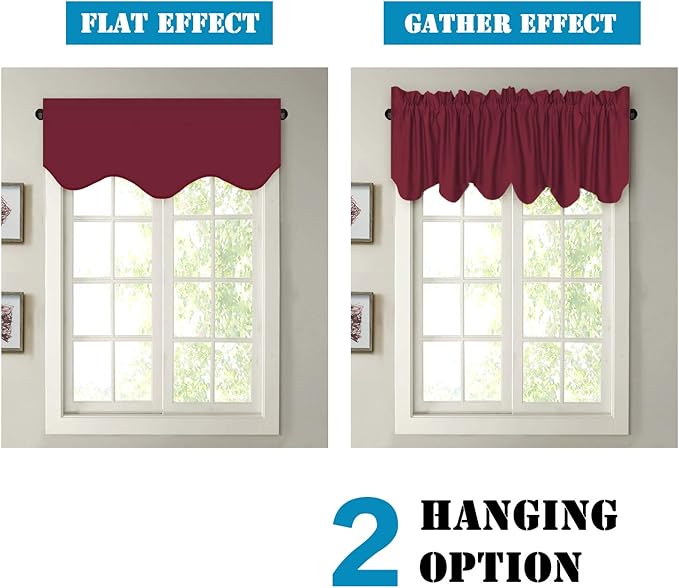 H.VERSAILTEX 4 Panels Blackout Red Christmas Curtain Valances for Kitchen Windows/Living Room/Bathroom Privacy Protection Rod Pocket Winow Valance Curtains, 52" W x 18" L, Burgundy