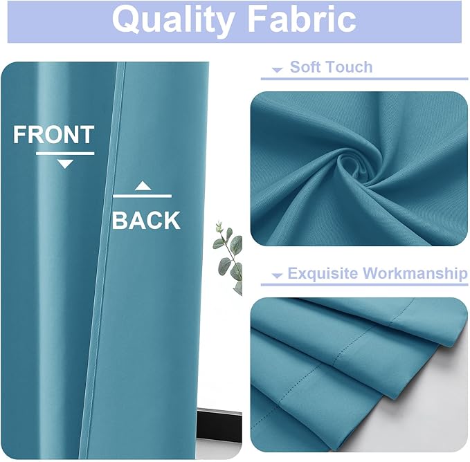 Simplebrand Ava Turquoise Blackout Curtains for Bedroom 96 Inches Long 2 Panels, Solid Thermal Insulated, Energy Saving Nursery Window Treatment Curtains Blackout Drapes, W40 x L96 Inch, Turquoise