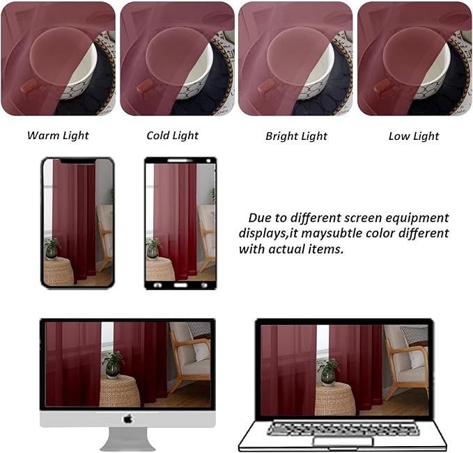 Chyhomenyc Burgundy Sheer Curtains 84 Inches Long 2 Panels, Light Filtering Voile Christmas Curtain Drapes Window Treatment for Bedroom Living Room, Each 42Wx84L Inch