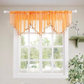 Molaxhome Swag Curtain 51 inch Length Rod Pocket Scalloped Curtain Valance Sheer Lace Panels with Hanging Crystal Beads for Kitchen Bedroom Window Treatments Drape Decor 1pc (Orange, 51Wx23L)