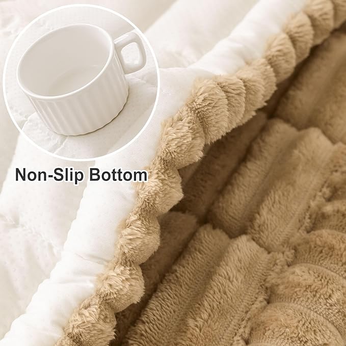 hyha Couch Covers for Dogs Washable, Non Slip Plush Dog Sofa Protectors, Fuzzy Pet Couch Covers for 3 Cushion Sofa Pet Friendly (Camel, 27.6" x 59")