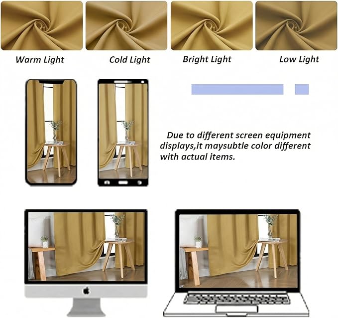 Simplebrand Ava Bright Gold Blackout Curtains for Bedroom 63 Inch Length 2 Panels Set, Privacy Thermal Insulated Rod Pocket Door Window Curtains for Patio French Door Front Door, W40 x L63 Inch