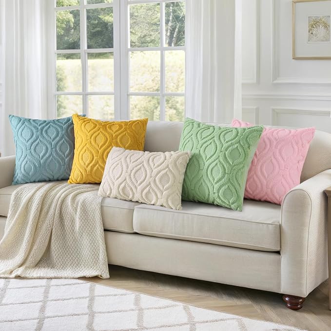 decorUhome Throw Pillow Covers 18x18 Inch Set of 2, Soft Plush Faux Wool Blue Grey Couch Pillow Covers, Spring Solid Dyed Accent Pillow Cases for Sofa Bed Living Room Home Decor