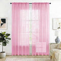 SpaceDresser Check Sheer Curtains 72 Inches 2 Panels Set, Rod Pocket Plaid Window Curtain for Living Room, Pink Semi Sheer Drapes for Kitchen Bedroom Children Room Yard（Pink, 52W x 72L）