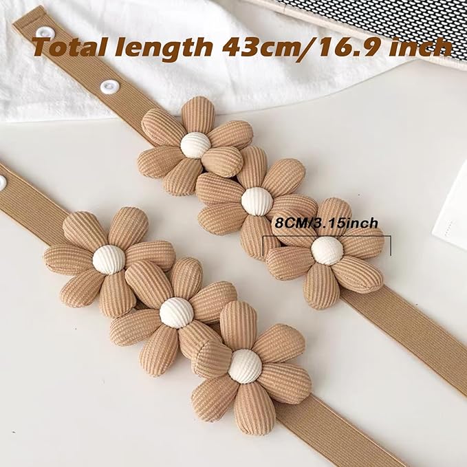 SRG Sunflower Curtain Tiebacks-2 Pack | Curtain Holdbacks with Three Flower | Curtain Tiebacks Boho | Japanese Curtain Ties | Cute Flower Curtain Ties Decorative for Bedroom Window Treatment （Khaki）