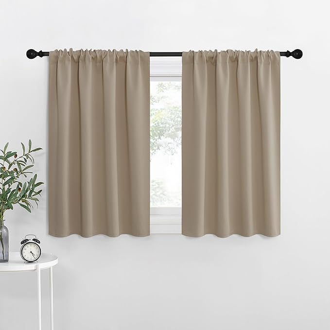 NICETOWN RV Blackout Curtains for Camper Windows, Taupe, 34" x 30", Set of 2, Kitchen Curtains, Short Blackout Drapes, Thermal Insulated Rod Pocket Window Treatment Draperies for Nursery