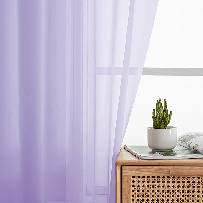 Simplebrand Lavender Sheer Curtains 84 Inches Long, Light Filtering Rod Pocket Solid Color Window Sheer Curtain Panels, Elegant Curtains & Drapes for Living Room, Bedroom 2 Panels (42" W x 84" L)