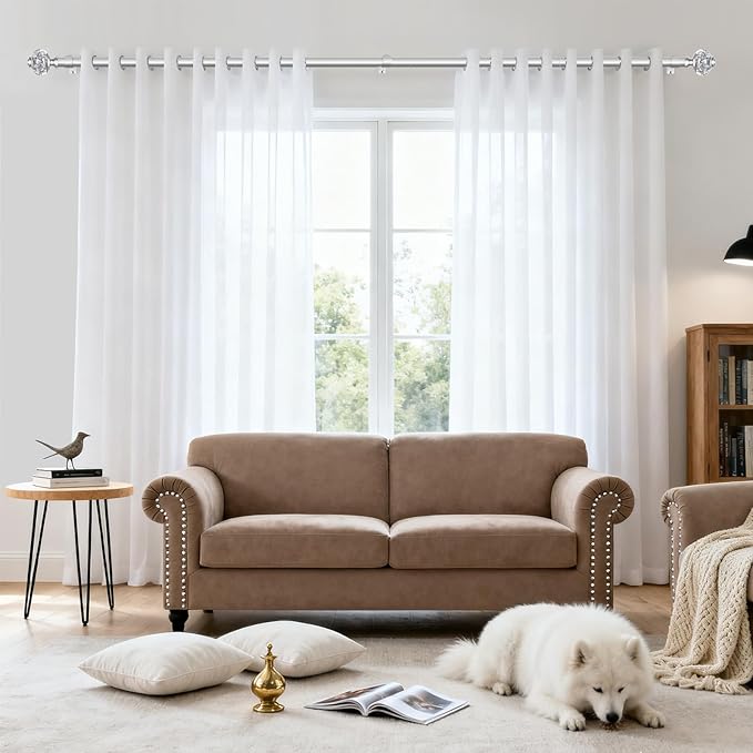 Silver Curtain Rods for Windows 48 to 84 Inch, USFOOK 7/8 inch Telescoping Splicing Drapery Rods 32 to 86 Inch, Window Rod for Curtains with Decorative Translucent Finials