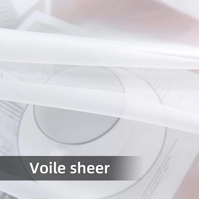 youleyar Solid Sheer Rod Pocket Curtain Voile Draperies 4 Panels White Beige Black Grey Ivory 52 Inch Width 54 Inch Long 1 Pair for Kitchen Bedroom Children Living Room Yard(White,52 Wｘ54 L)