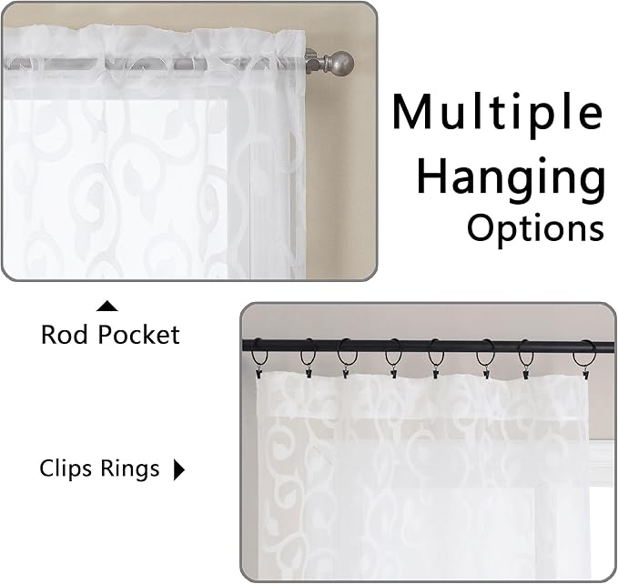 OWENIE Furman Sheer Curtains 63 inch Length for Bedroom Living Room 2 Panels Set, Jacquard Clip Textured Semi Sheer White Curtains, Light Filtering Rod Pocket Farmhouse Window Treatments, 40Wx63L inch