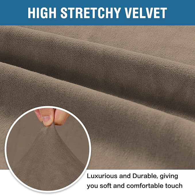 H.VERSAILTEX Stretch Velvet Sofa Covers for 3 Cushion Couch Covers Furniture Protector Soft with Non Slip Elastic Bottom, Crafted from Thick Comfy Rich Velour (Large Sofa 90"-97", Coco Mocha)