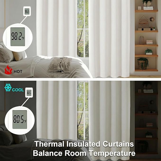 Simplebrand Ava Light Beige Short Light Filtering Curtains for Bedroom 45 Inches Long 2 Panels Set, Solid Thermal Insulated, Energy Saving Window Treatment Curtains Light Filtering, W40 x L45 Inch