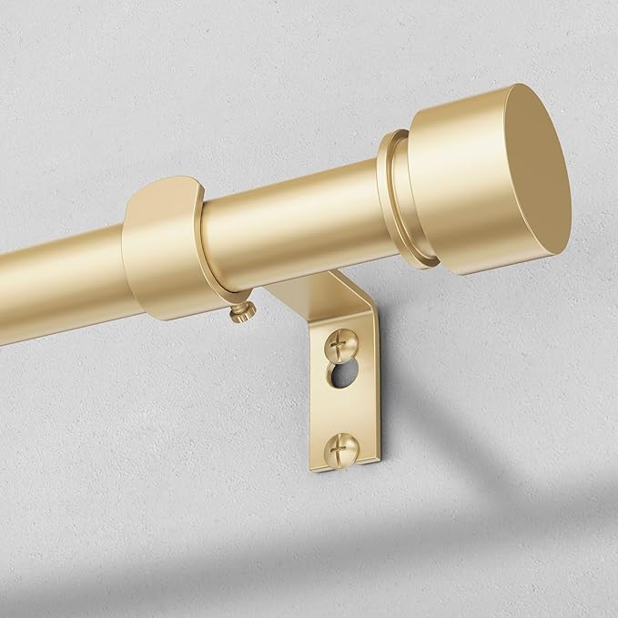 Modern Gold Curtain Rods for Windows 66 to 120 Inch, 1" Diameter Adjustable Heavy Duty Window Curtain Pole with Matte Gold End Cap Finials, Decorative Drapery Rods for Living Room, Bedroom