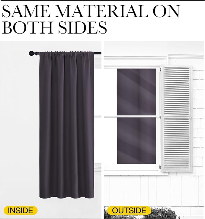 NICETOWN Blackout Curtains for Bedroom, Blackout Curtain Panels, Greyish Purple, 1 Pair, 62 by 63-inch, Window Treatment Energy Saving Thermal Insulated Solid Rod Pocket Blackout Drapes/Draperies