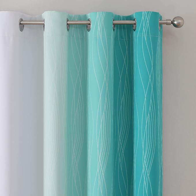 Estelar Textiler Teal and Greyish White Blackout Curtains 54 Inch Length, Light Blocking Gradient Grommet Drapes for Living Room, Thermal Insulated Ombre Curtains for Bathroom,52Wx54L,2 Panels