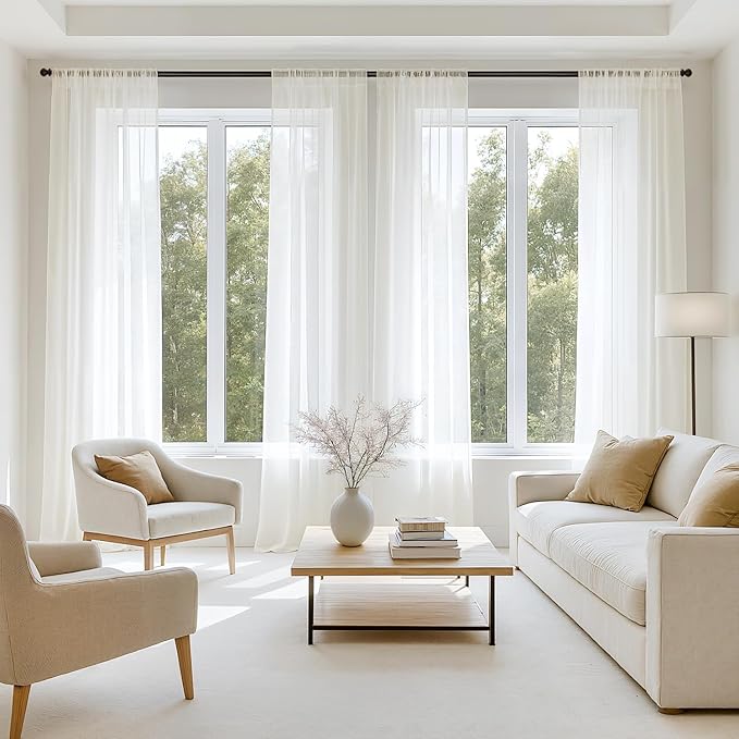 MIULEE Ivory Sheer Curtains 96 Inches Long, 4 Panels Set, Light Filtering Rod Pocket Voile Drapes for Living Room and Bedroom, Airy Soft Fabric Window Treatments, 42 x 96 Inches