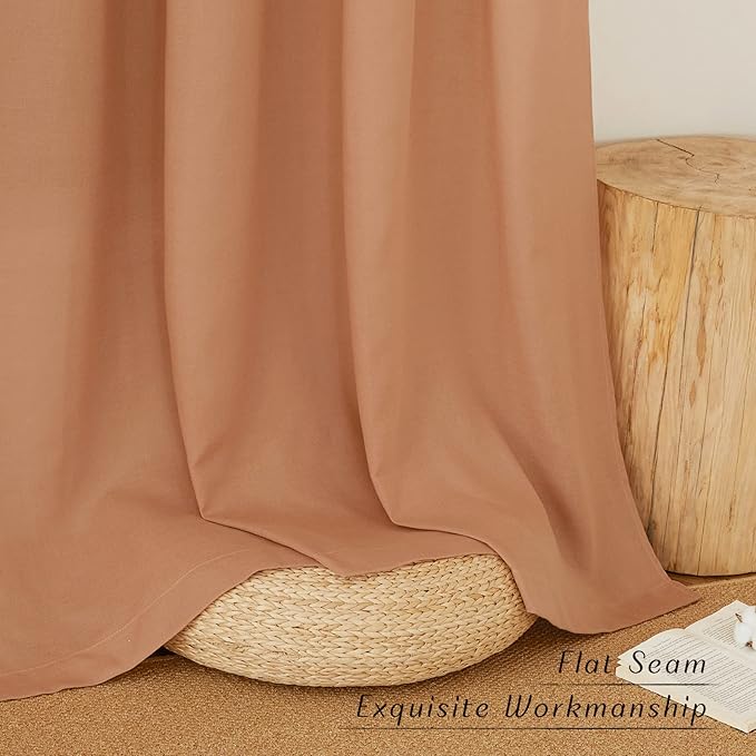 NICETOWN Thick Linen Burnt Orange Curtains for Bedroom, Grommet Linen Blend Window Treatment Privacy Added with Light Filtering Drapes for Bedroom/Girls Room, 2 Panels, W55 x L54