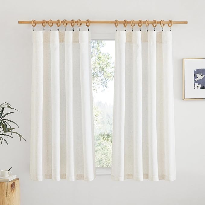 NICETOWN Natural Linen Curtains 54 inches Long for Nursery, Rod Pocket & Back Tab Privacy Window Treatments Light Filtering Drapes for Bedroom/Bathroom, 52" W x 54" L, 2 Panels