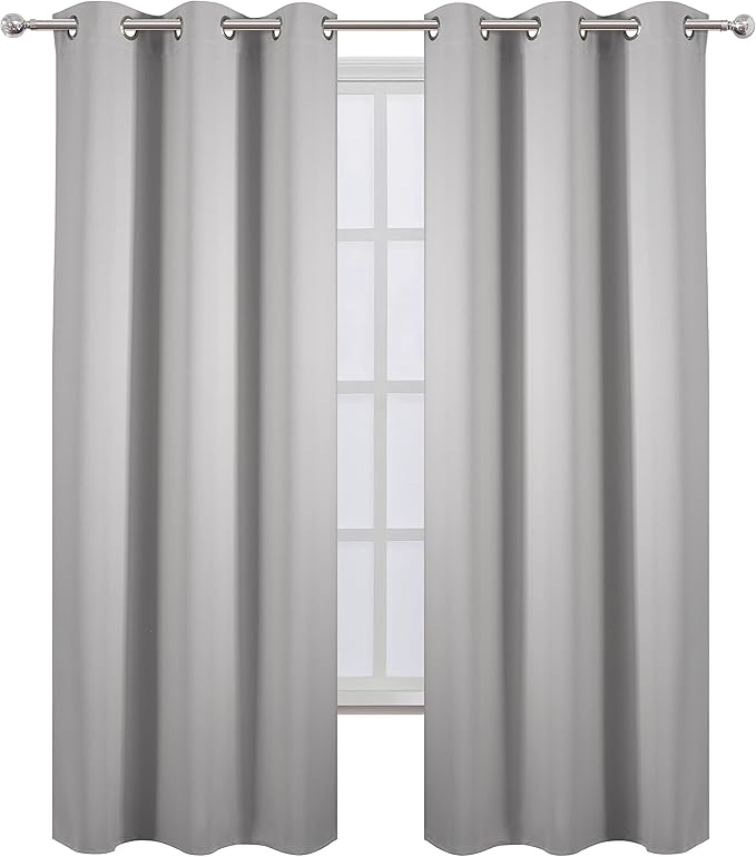 LEMOMO Blackout Curtains 42 x 95 inch/Light Grey Curtains Set of 2 Panels/Thermal Insulated Room Darkening Bedroom Curtains