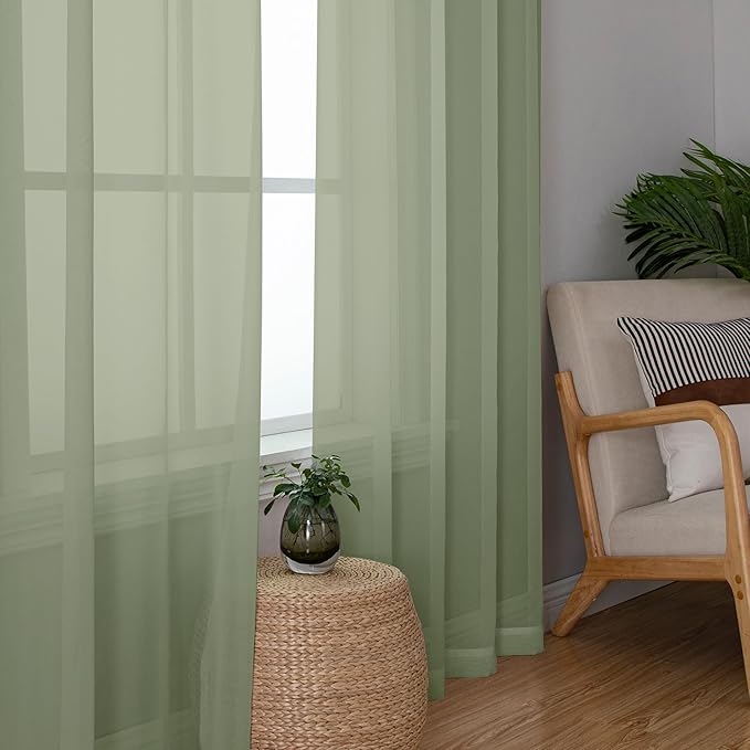 Chyhomenyc Sage Green Sheer Curtains 84 inches Long 2 Panels, Light Filtering Soft Window Treatment Voile Drapes for Living Room Bedroom, Each 42Wx84L,2 PCS