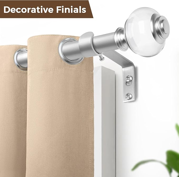 Curtain Rods for Windows 66 to 120, USFOOK 7/8 Inch Telescoping Splicing Drapery Rods 32 to 120 Inch, Decoration for Home with Light Silver Translucent Finials