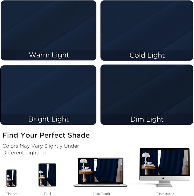 CUCRAF Navy Blue Blackout Curtains 108 inch Length 2 Panels Set, Rod Pocket Room Darkening Drapes for Bedroom Living Room, Insulated Thermal Light Blocking Window Curtain (W52 x L108 Inch)