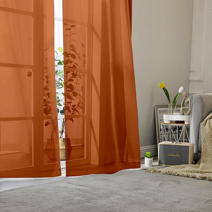 Lecloud Orange Sheer Curtains 78 Inches Long 2 Panels, Light Filtering Voile Airy Curtains, Balance Light Privacy Window Treatments with Rod Pocket for Bedroom Living Room, Each 42" W x 78" L