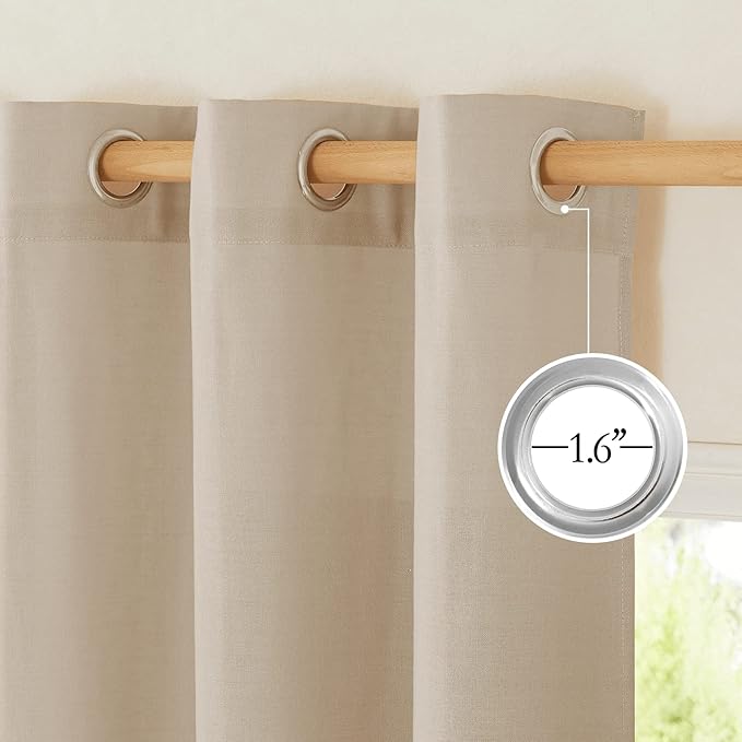 NICETOWN Thick Linen Blend 108 inches Long Curtains, Grommet Bedroom Window Treatments Privacy with Light Penetration Natural Linen Burlap for Living Room, Taupe, W55 x L108, 2 Panels