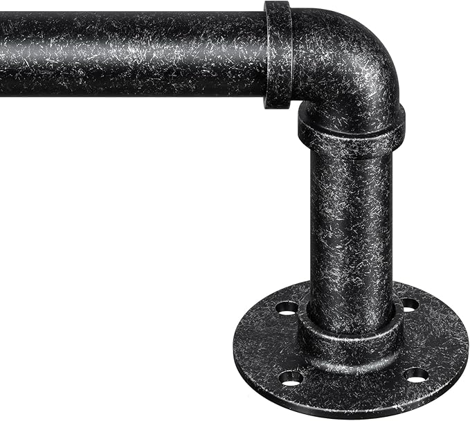 Zeerobee Curtain Rods for Windows 66 to 120, 1 Inch Industrial Wrap Around Vintage Black Curtain Rod, Indoor/Outdoor Room Divider Adjustable Drapery Pole, 66"-120"