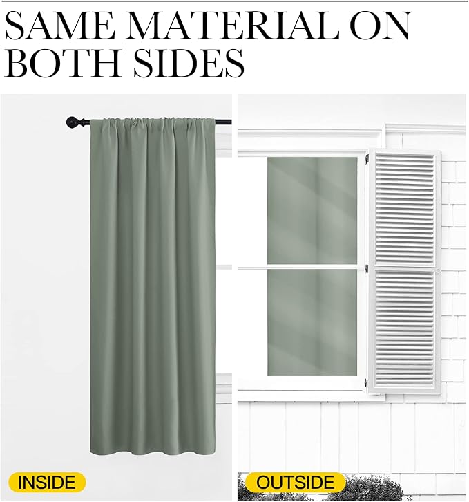 NICETOWN Window Curtains Blackout Drapes - Thermal Insulated Solid Rod Pocket Blackout Curtains/Draperies for Living Room (Sage Green, One Pair, 29 by 30-Inch)