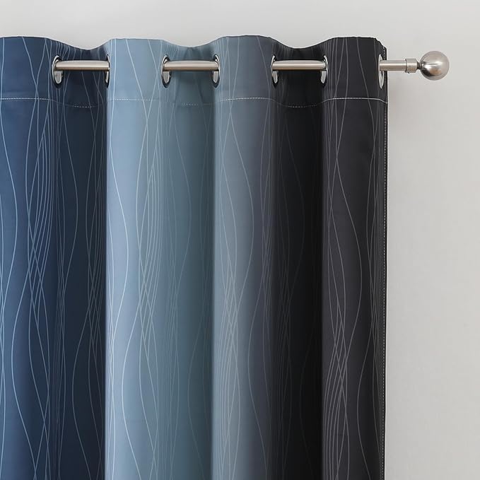 Estelar Textiler Blackout Curtains 102 Inches Long 2 Panels for Living Room, Navy Blue and Black Thermal Insulated Full Light Blocking Ombre Grommet Drapes for Bedroom, 52Wx102L