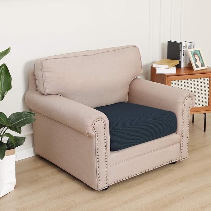 Easy-Going Stretch Chair Cushion Cover Sofa Cushion Furniture Protector Sofa Seat Sofa Slipcover Sofa Cover Soft Flexibility with Elastic Bottom(Chair Cushion, Dark Blue)