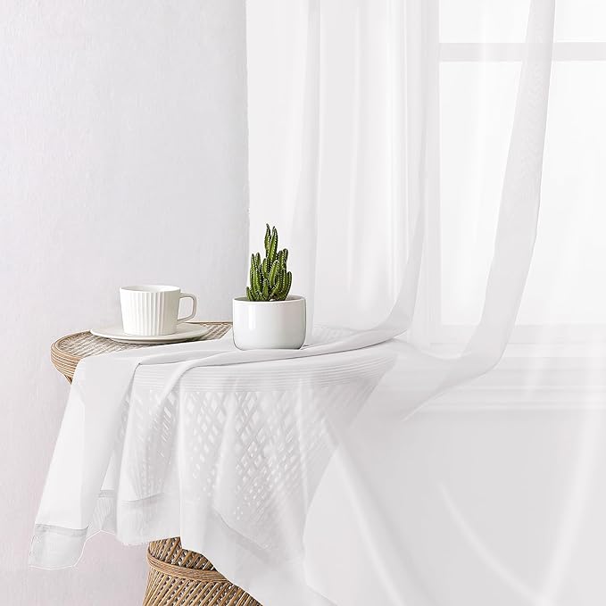 Lecloud White Sheer Curtains 84 Inch Length 2 Panels Set, Airy Voile Window Curtain Panels, Elegant Light Filtering Curtains for Living Room Bedroom Decor with Rod Pocket, Each Panel 42 X 84 Inch