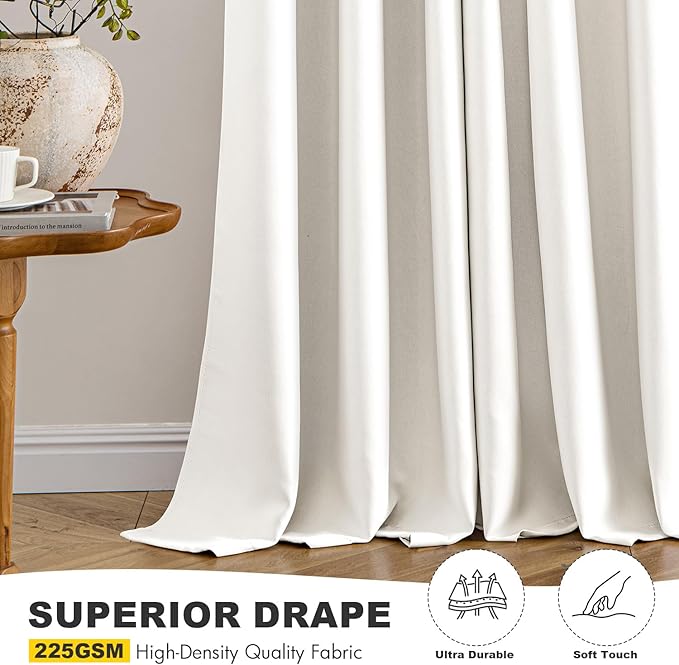 MIULEE Ivory Blackout Curtains for Bedroom Living Room 84 Inches Long 2 Panels, Thermal Insulated Room Darkening Drapes Solid Grommet Noise Reduction Light Blocking Window Treatments 40x84 inch