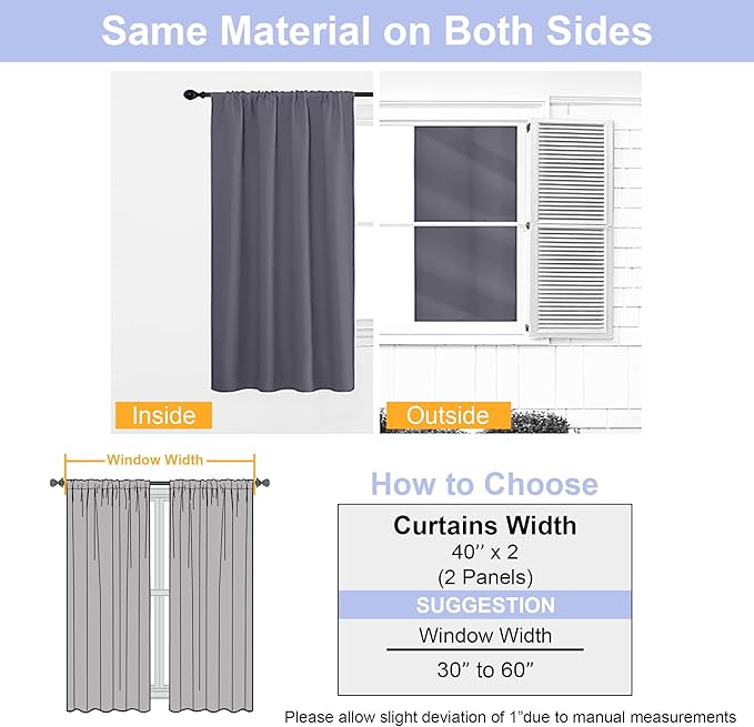 Simplebrand Ava Grey Short Blackout Curtains for Bedroom 54 Inches Long 2 Panels Set, Solid Thermal Insulated, Energy Saving Window Treatment Curtains Blackout Drapes, W40 x L54 Inch, Grey