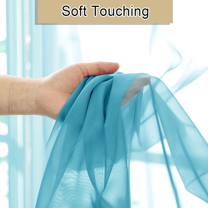 Lecloud Turquoise Sheer Curtains 72 Inches Long 2 Panels, Light Filtering Voile Curtain Drapes for Bedroom Windows Door, Dual Rod Pocket Living Room Sheer Curtains, 40 W x 72 L Inches