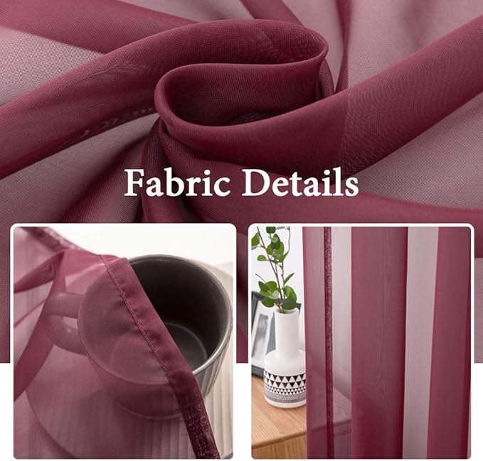 MIULEE 2 Panels Solid Color Sheer Christmas Window Curtains Elegant Window Voile Panels/Drapes/Treatment for Bedroom Living Room (54X90 Inches Wine Red)