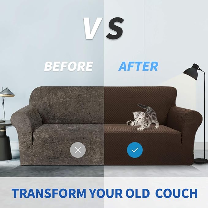 ZNSAYOTX 1 Piece Jacquard Couch Covers for 3 Cushion Couch Living Room High Stretch Sofa Cover Pets Dogs Friendly Anti Slip Thickened Slipcovers Furniture Protector (Sofa, Dark Coffee)