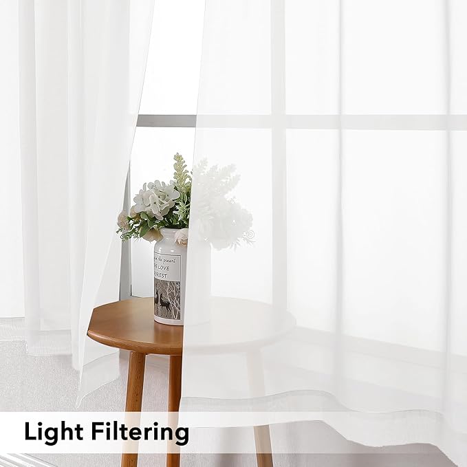 Simplebrand White Short Sheer Curtains 45 Inch Length for Small Windows, Rod Pocket 2 Panels Set Solid Voile Drapes Window Sheer Curtains for Bedroom Bathroom Kids Room Kitchen, 42x45 Inch, White