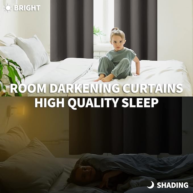 BGment Blackout Curtains for Bedroom - Grommet Thermal Insulated Room Darkening Curtains for Living Room, Set of 2 Panels, Each 46 x 63 Inch, Grey