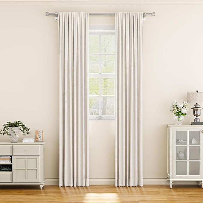 YaFex Curtain Rods 32-58 Inch, Heavy Duty 1 Inch Adjustable Curtain Rod for Windows, Silver Short Window Treatment Rods, Modern Design, Easy Installation