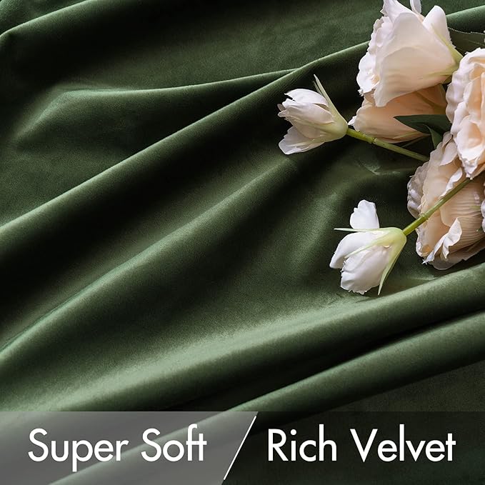 MIULEE Velvet Curtains 2 Panels Luxury Blackout Curtains for Bedroom Living Room Thermal Insulated Super Soft Window Drapes Rod Pocket & Back Tab, Olive Green, W52 x L72 inches