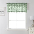 Lecloud Leia Sage Green Sheer Kitchen Curtains 18 Inch Length 2 Pcs, Jacquard Leaf Textured Voile Valances for Windows, Dual Rod Pocket Cafe Curtains for Bathroom Basement, Each Panel 28" W x 18" L