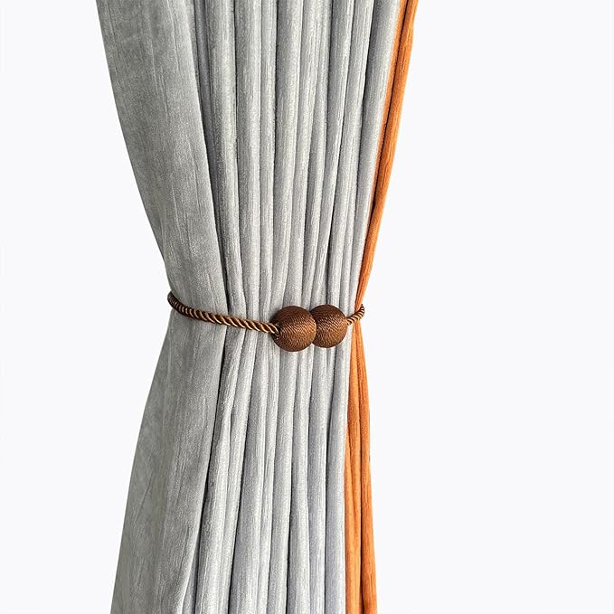 Melaluxe 2 Pack Magnetic Curtain Tiebacks, Decorative Curtain Holdbacks for Window Décor (Coffee)